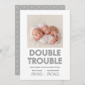 Double difficulté Grey Twins Baby Faire-part (Devant / Derrière)