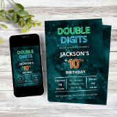 Double Digits Boys Neon Space 10th Birthday Kaart