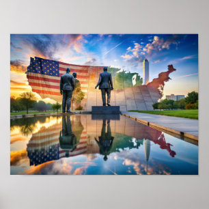 Double Exposue of USA Map and Landscape Poster