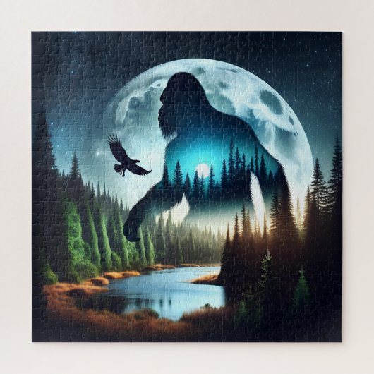 Double Exposure Bigfoot, Eagle and Full Moon Legpuzzel (Verticaal)