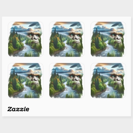 Double Exposure Bigfoot in Nature Vierkante Sticker (Vel)