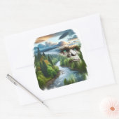Double Exposure Bigfoot in Nature Vierkante Sticker (Envelop)