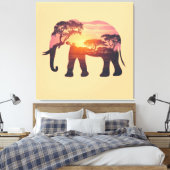 Double Exposure Elephant Silhouette Design – Savan Canvas Afdruk (Insitu (Slaapkamer))