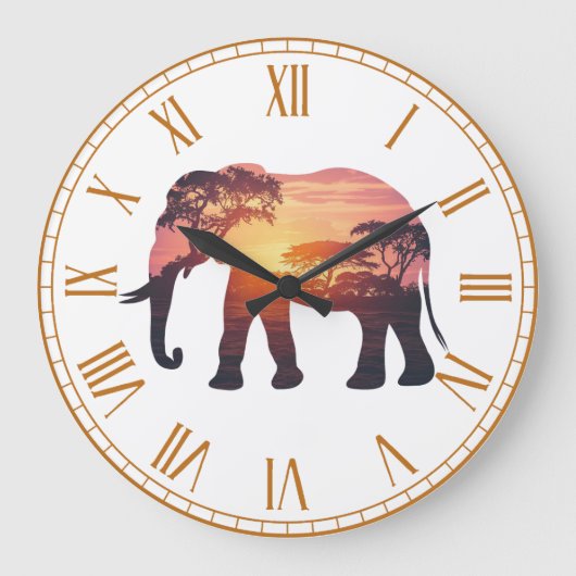 Double Exposure Elephant Silhouette Design – Savan Grote Klok (Voorkant)