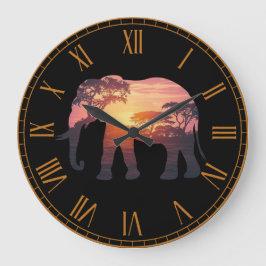 Double Exposure Elephant Silhouette Design – Savan Grote Klok