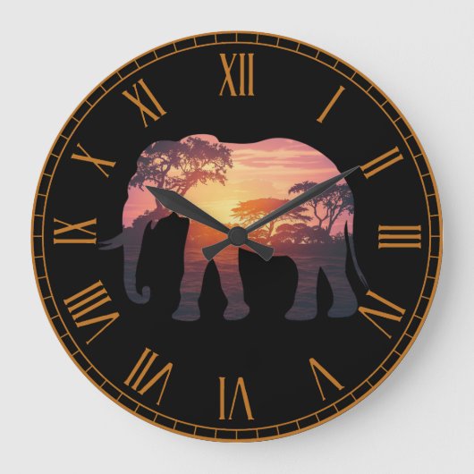 Double Exposure Elephant Silhouette Design – Savan Grote Klok (Voorkant)