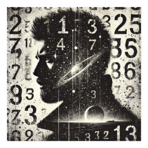Double Exposure Man Portrait Numbers Letters Sky Foto Afdruk