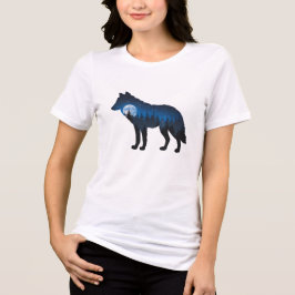 Double Exposure Wolf Silhouette Maanlicht en Sterr Tri-Blend Shirt