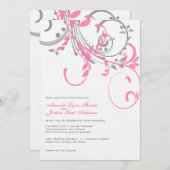 Double Faire-part de mariage floral rose et gris (Devant / Derrière)