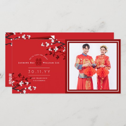 Double faire-part rouge de mariage de bonheur de (Devant / Derrière)