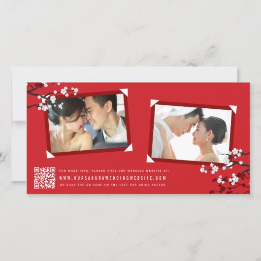 Double faire-part rouge de mariage de bonheur de (Dos)