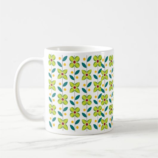 Double Flower Pattern Green Koffiemok (Links)