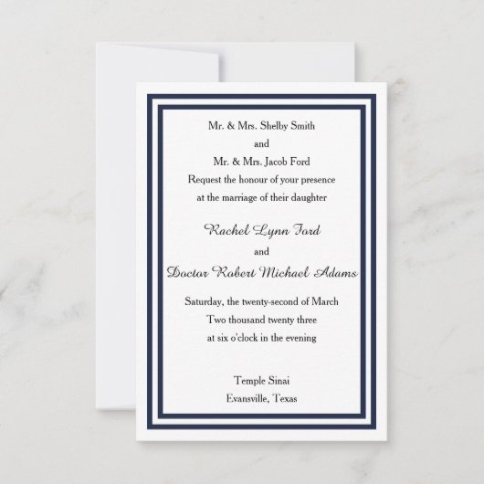 Double garniture Navy -3x5 Invitation de mariage (Devant)