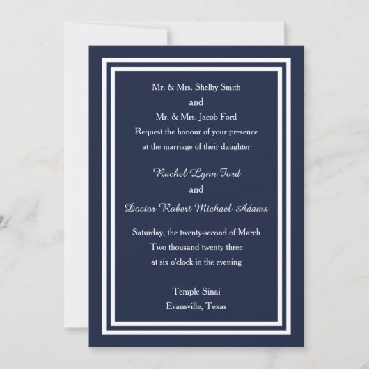Double garniture Navy - Faire-part de mariage (Devant)