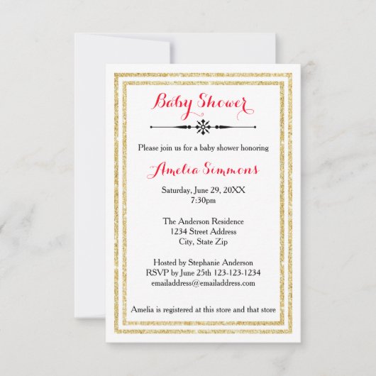 Double Gold Trim - 3x5 Baby shower Uitnodiging (Voorkant)