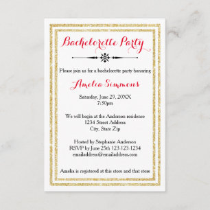 Double Gold Trim - 3x5 Bachelorette Invitation Kaart