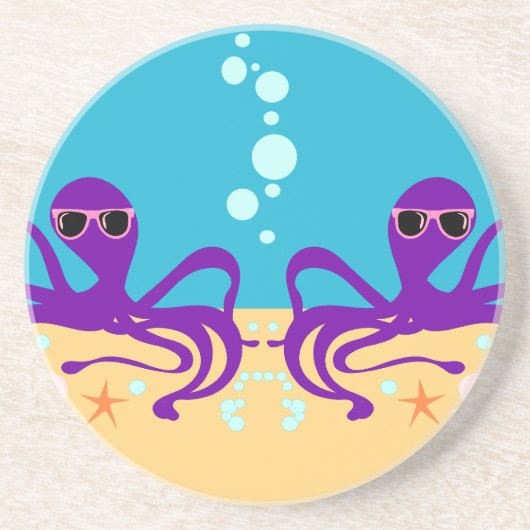 Double Groovy Octopus Zandsteen Onderzetter (Voorkant)