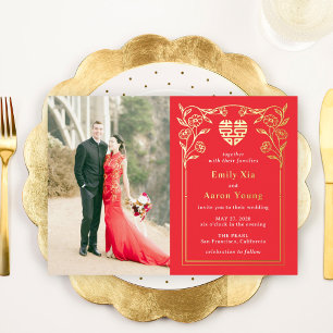 Double Happiness FOLIE Chinees Huwelijksuitnodigin Folie Uitnodiging
