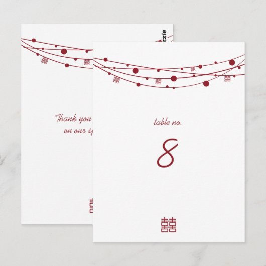 Double Happiness Lanterns Mariage Cartes de table (Devant / Derrière)