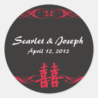 Double Happiness met Scrolls Stickers Zwart