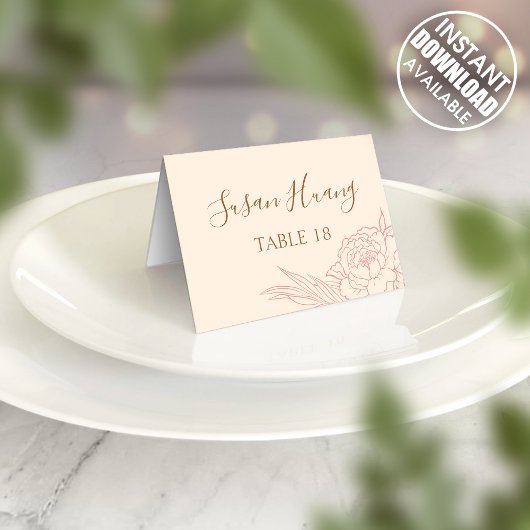 Double Happiness Peony Wedding Place Card Poster