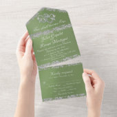 Double Hearts & Glitter - Sage All In One Uitnodiging (Afscheurbaar)
