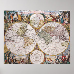 Double Hemisphere Polar Map Poster