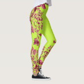 Double Hibiscus Pink on Lime  Leggings (Rechts)