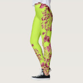 Double Hibiscus Pink on Lime  Leggings (Gauche)