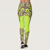 Double Hibiscus Purple on Lime  Leggings (Achterkant)