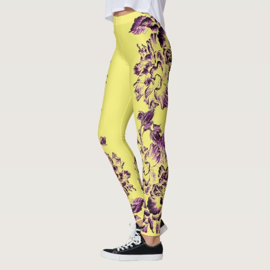 Double Hibiscus Purple on Yellow  Leggings (Links)