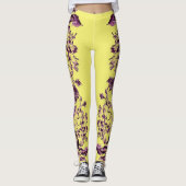 Double Hibiscus Purple on Yellow  Leggings (Voorkant)