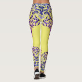 Double Hibiscus Purple on Yellow Varied Leggings (Achterkant)