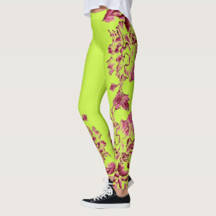 Double Hibiscus Rose sur Leggings Lime