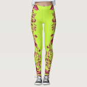 Double Hibiscus Rose sur Leggings Lime (Devant)