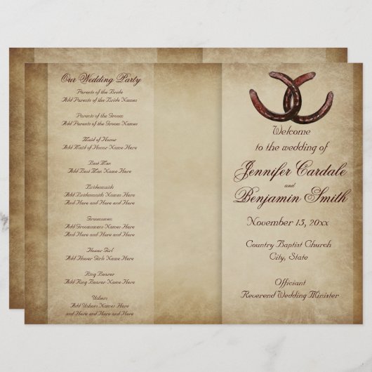 Double Horseshoe Country Western Wedding Programme (Devant / Derrière)