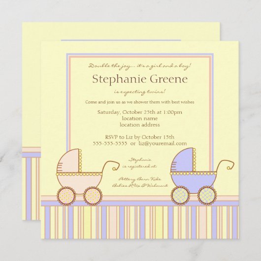 Double invitation de douche de garçon de fille de (Devant / Derrière)