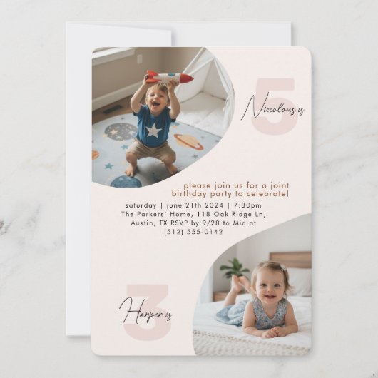 Double Joint Birthday Party Invitations Kids Photo (Devant)
