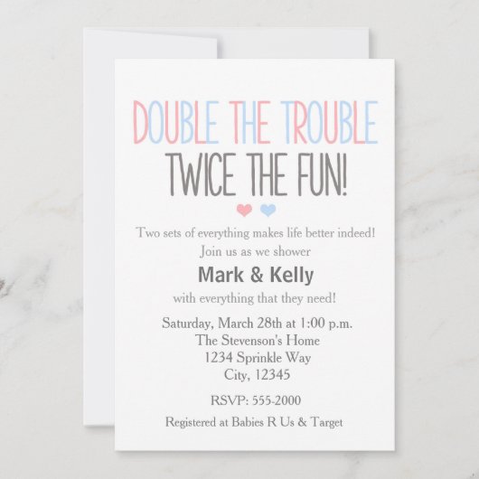 Double le problème TWINS Baby shower Invitation (Devant)