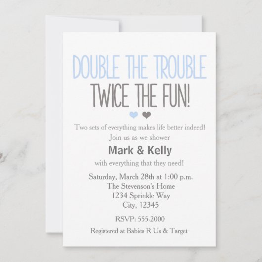 Double le problème TWINS Baby shower Invitation (Devant)