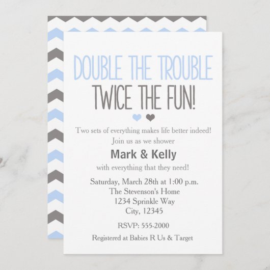 Double le problème TWINS Baby shower Invitation (Devant / Derrière)