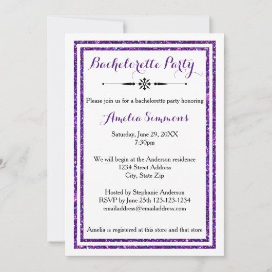 Double liseré violet - Invitation Bachelorette 3x5 (Devant)
