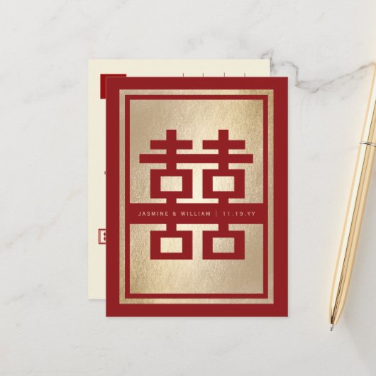 Double Mariage Bonheur Enregistrer La Date Carte P (Devant/Arrière en situation)