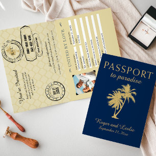 Double Palm Tree Blue Gold Wedding Passport