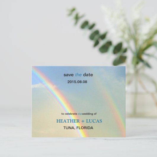 Double Rainbow L Save the Date Briefkaart (Staand voorkant)