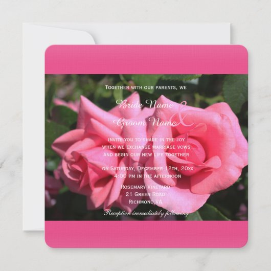 Double rose rose chaud fleurs invitations mariage (Devant)