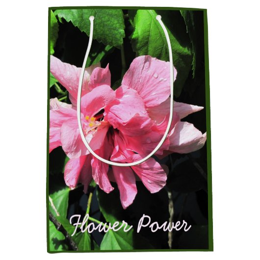 Double roze Hibiscus Flower Gift Bag Medium Cadeauzakje (Voorkant)