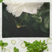 Double serviette de cuisine blanche de pivoines (Plié)