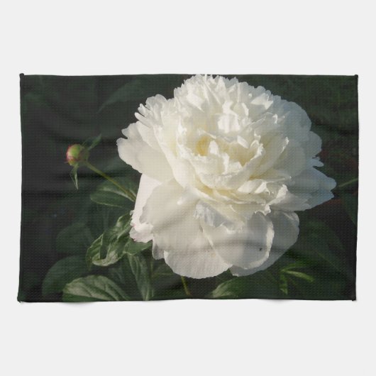 Double serviette de cuisine blanche de pivoines (Horizontal)