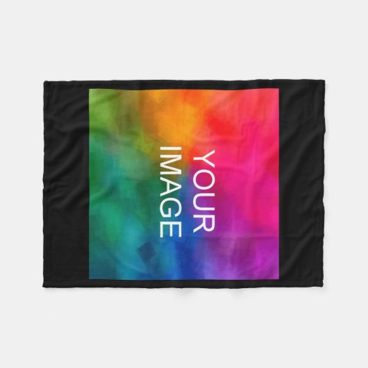 Double Sided Add Image Template Mens Basic Black Fleece Deken (Voorkant (Horizontaal))